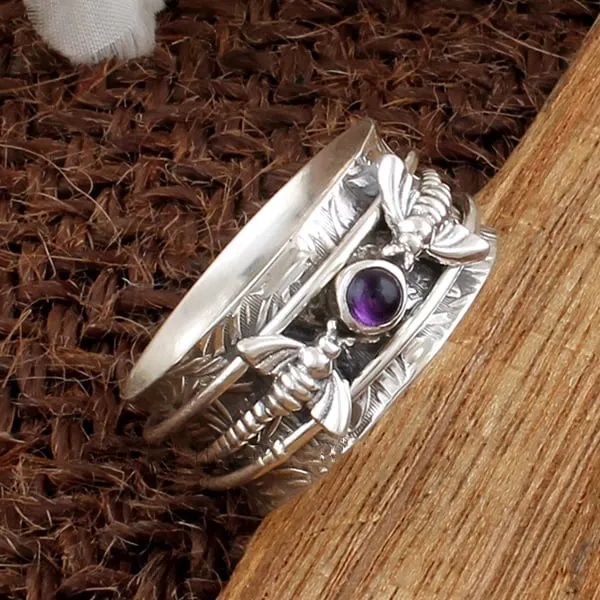 🔥Last Day 75% OFF🎁Bee Purple Gemstone Meditation Ring