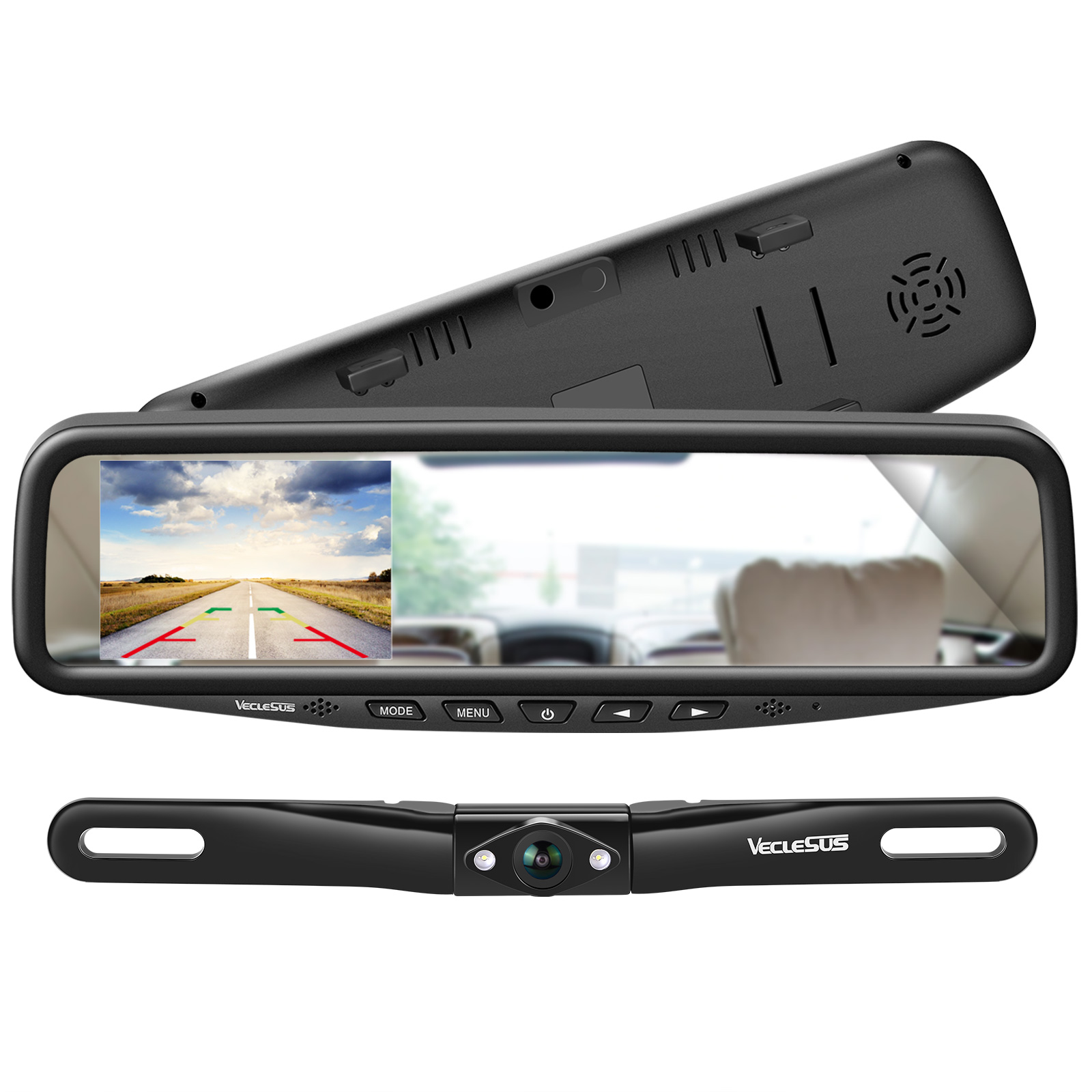 VECLESUS VT1 4.3 Inch Car Rear View Mirror Monitor System Kit Wired 10M 33FT Cable Connection for Cars VECLESUS GING