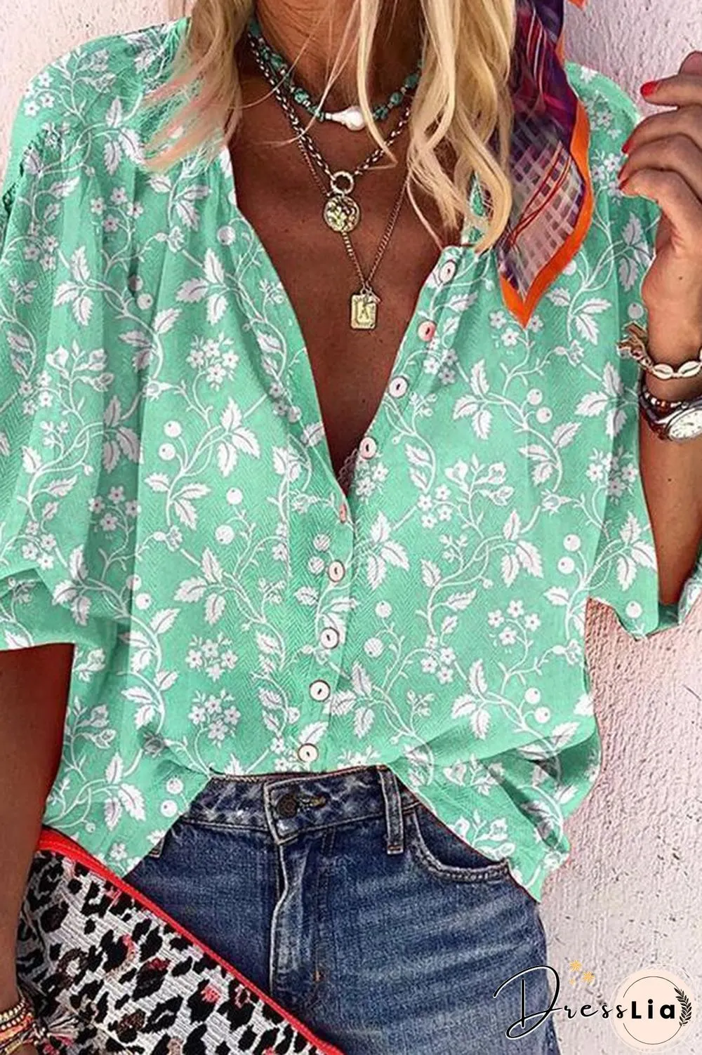 Floral Printed Puff Sleeve Shirt (5 Colors) P11969