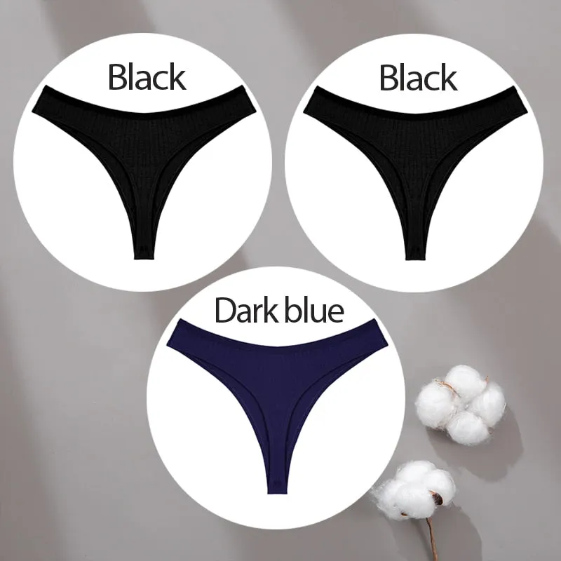 3PCS/Set Cotton Panties G-String Women Panties Sexy Underwear Female Lingerie Thong Briefs for Woman Solid Color Intimate Pantys