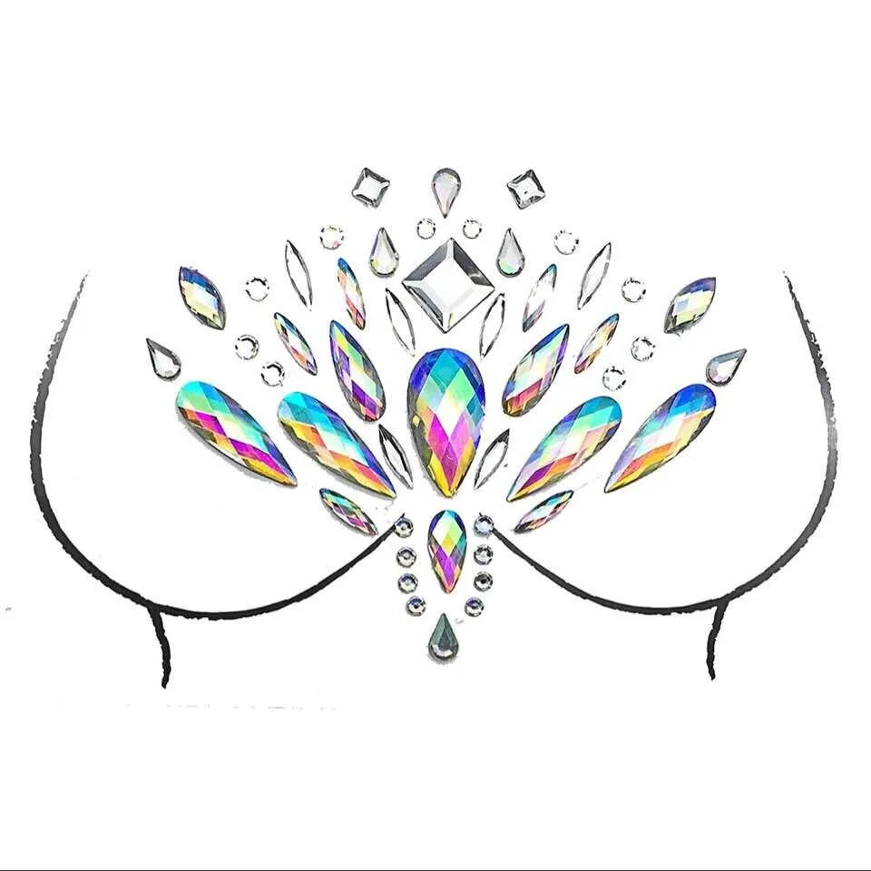 Rystal Sexy Chest Jewels Temporary Tattoo Sticker 3D Stage Rhinestone Flash Tattoos Adhesive Face Jewel Chest Gem Body Paint