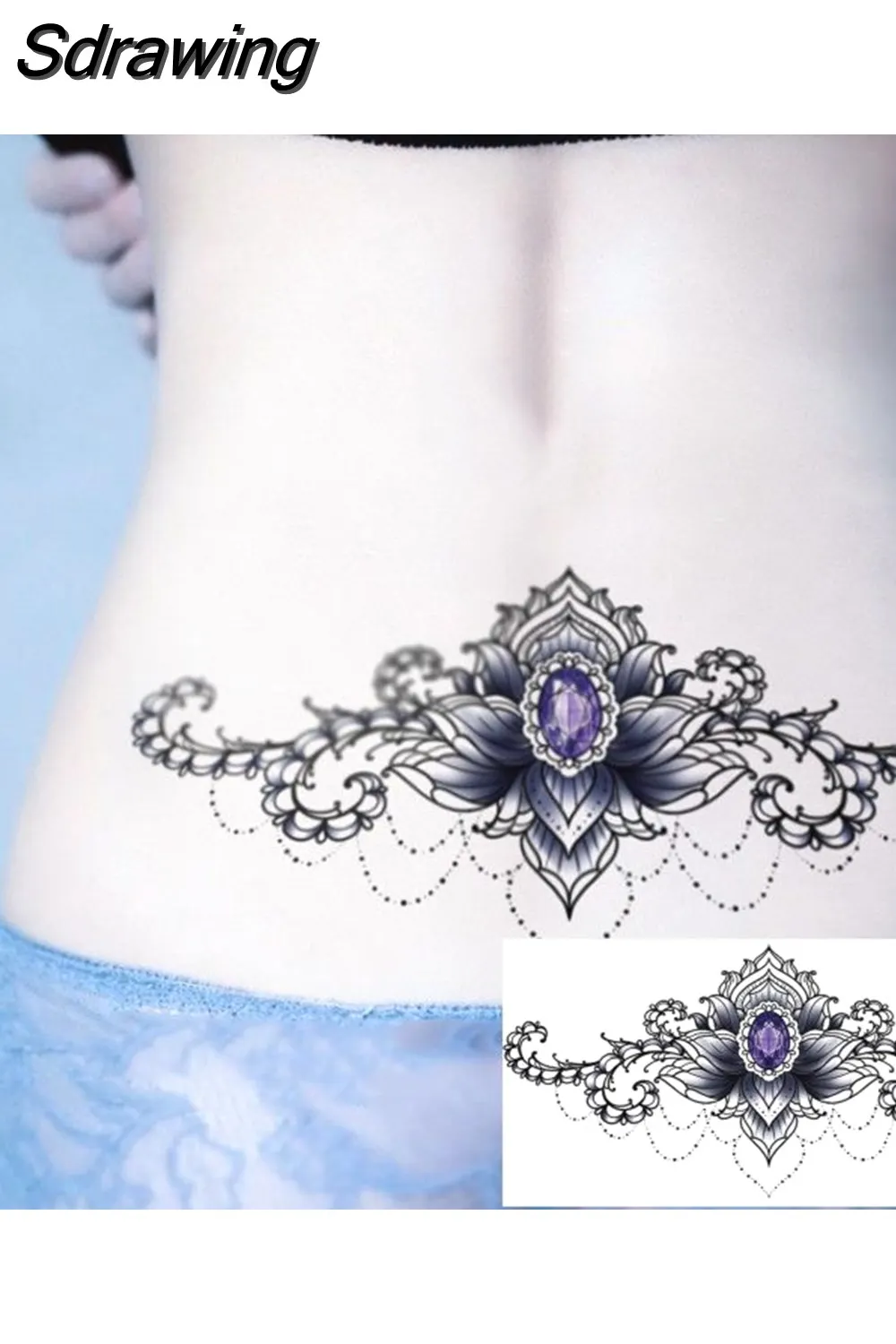 Sdrawing 4/5/9/10/18 PIeces Long Lasting Blue Flower Jewelry Tattoo Sticker Sexy Belly Block Scar Stretch Marks Waterproof Tattoo Sticker 715-1