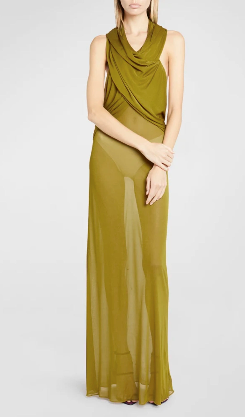 Ginger Sheer Evening Gown With Draped Hood Flowering Girl