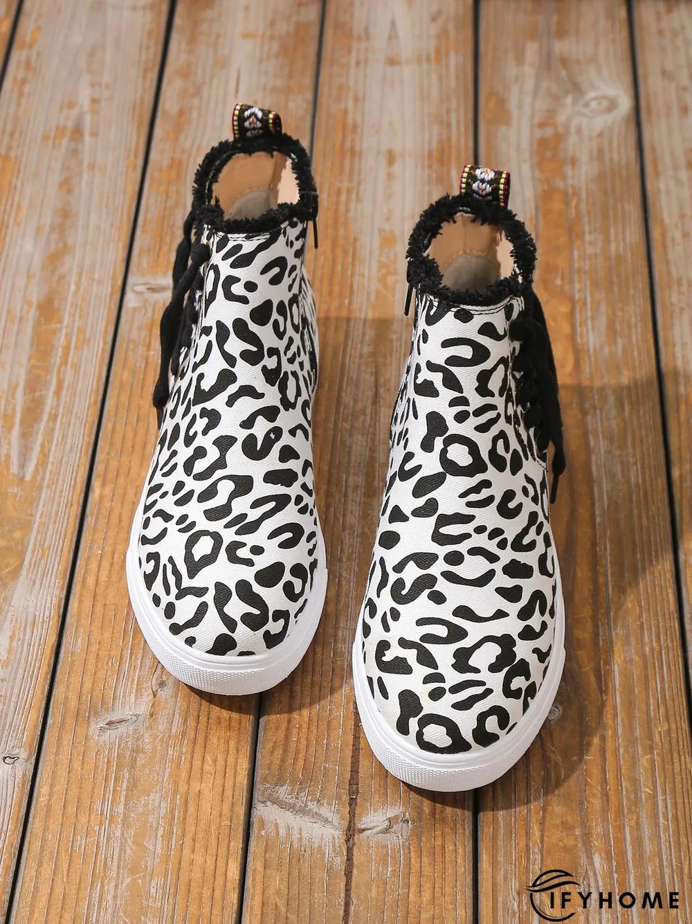 Casual Lace-up Decor Fringe High Top Canvas Shoes with Side Zip | IFYHOME