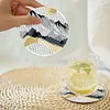 8pcs/set Diamond Painting Mountain Pattern Coaster Cup Cushion Home Decor