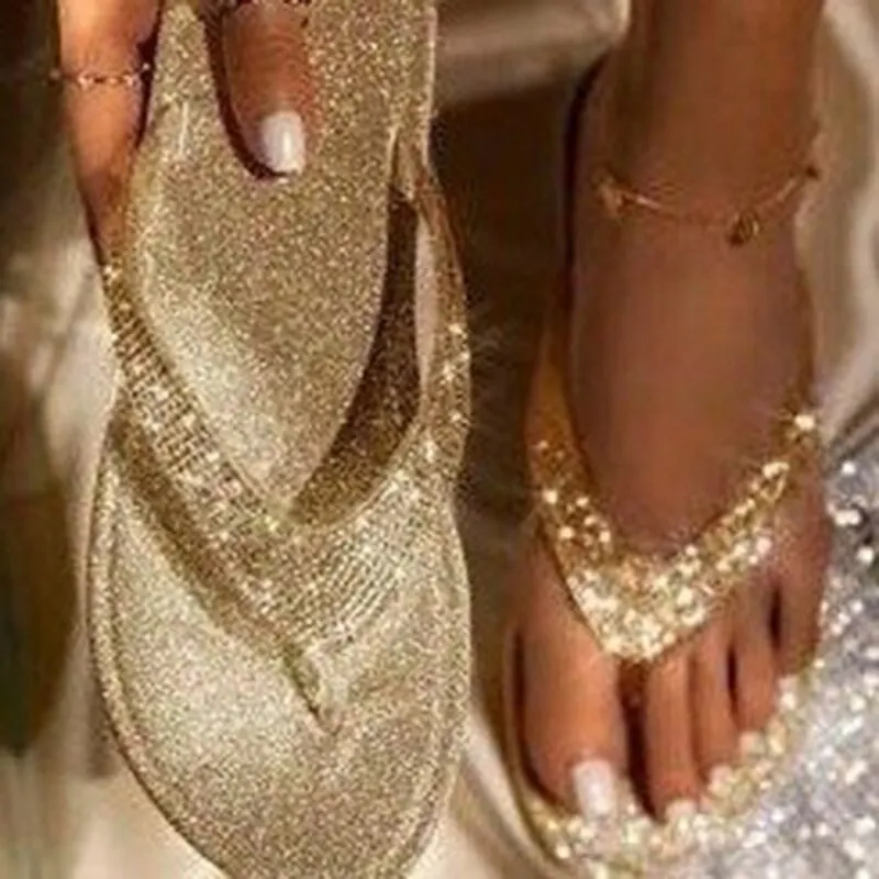 Women Flip Flop Slippers Slides Bling Rhinestone Ladies Shoes Casual Summer Flat Female Crystal Glitter Woman Plus Size 2020
