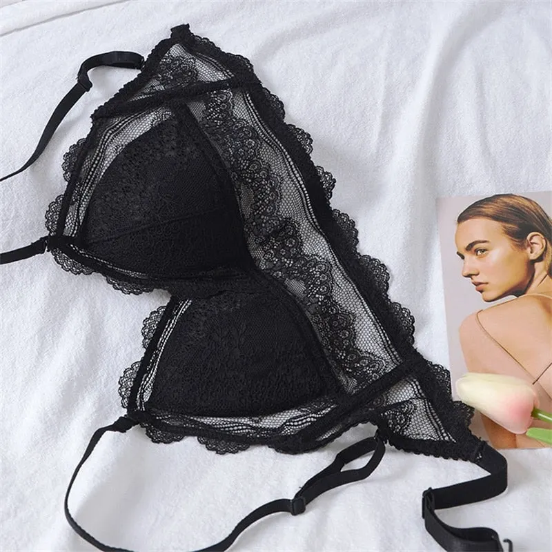 DERUILADY Sexy U Backless Bras For Women Underwear Thin Lace Wireless Bralette Top Comfort Seamless Bra Sexy Lingerie Big Size