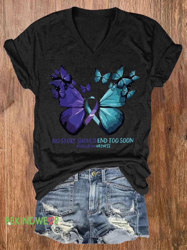 Women&rsquo;S Suicide Prevention Printed Casual T-Shirt Black / S