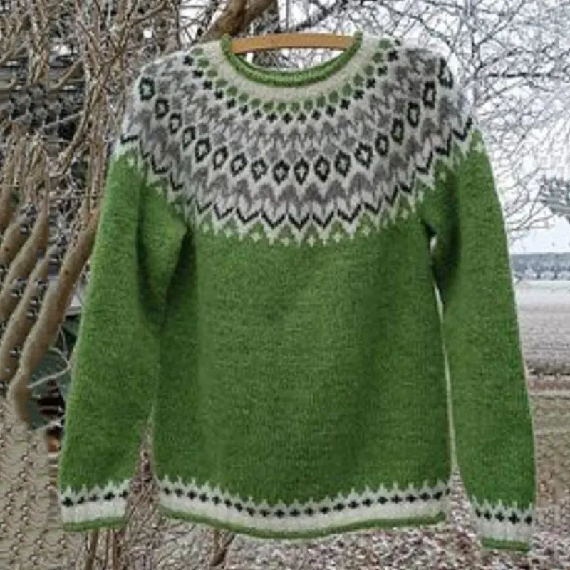 Vintage Icelandic Knit Jacquard Warmth Crew Neck Sweater Unisex