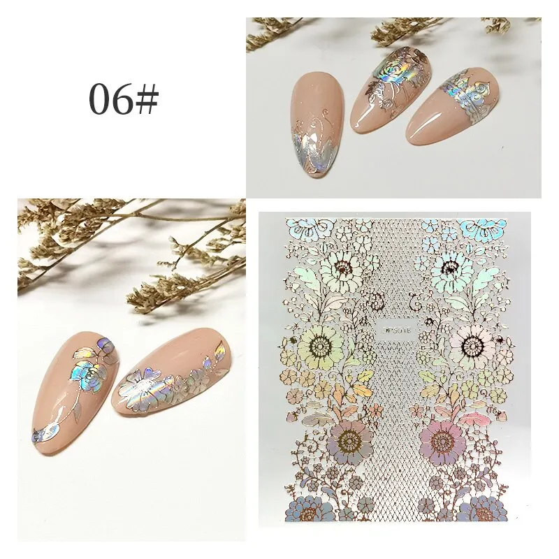 3D Flower Lace Nail Stickers iridescent Bronzing Floral Leaf Transfer Stickers For Nails Manicuring Accessories