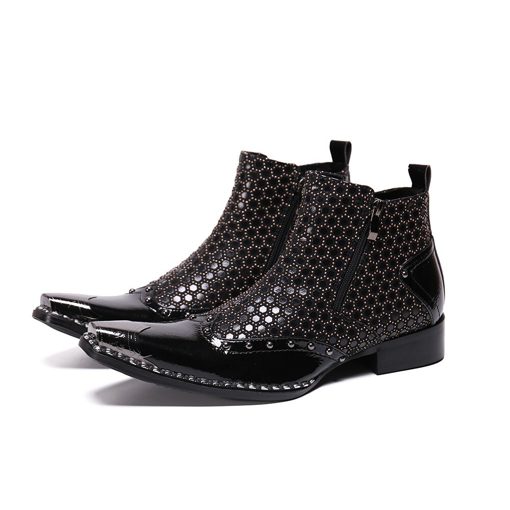 GOOSHOE Men Dress Boots Leather Boots Male Zipper Formal Ankle Boots