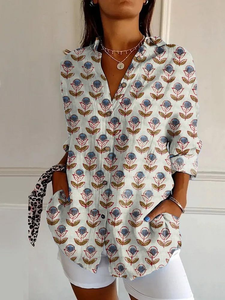 Vintage Indian Floral Print Long Sleeve Shirt