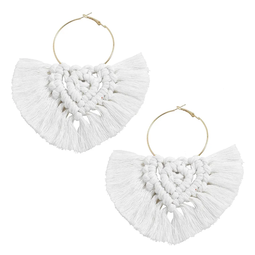 Dvacaman 2020 New Design Bohemian Leaf Shape Tassel Earrings For Women Fashion Weave Macrame Cotton Thread Earrings Drop Jewelry