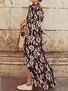 Stand Collar Floral Print Loose Falbala Maxi Dress