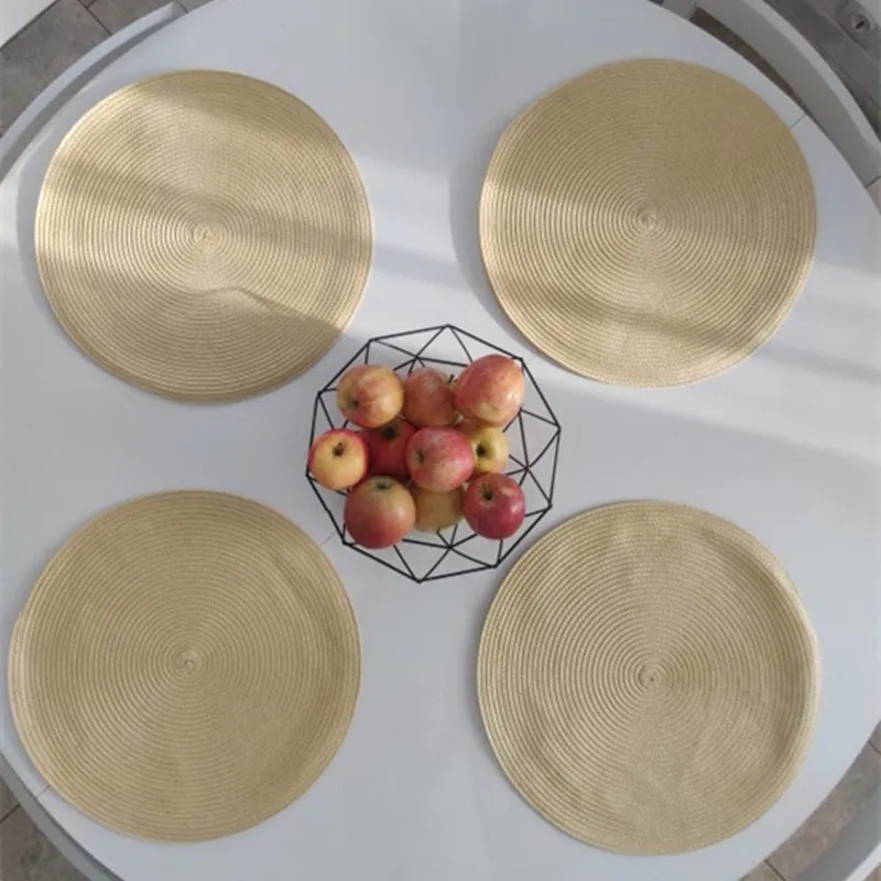 1pc Round Woven Placemats PP Waterproof Dining Table Mat Non-Slip Napkin Disc Bowl Pads Drink Cup Coasters Kitchen Decoration