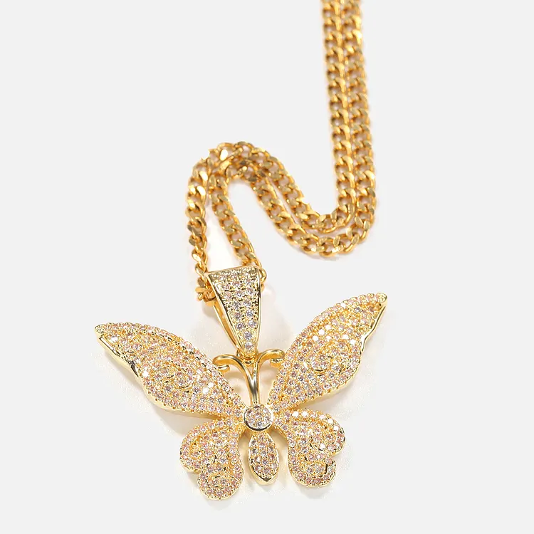 Iced Out Butterfly Thin Pendants Hip Hop Bling Bling For Women And Men
