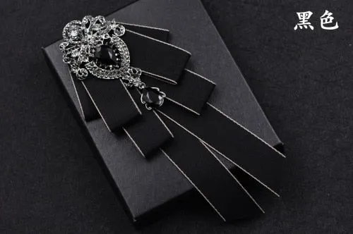 High-quality Fashion Handmade Red Diamond Bow Tie Wedding Collar Bowtie Brooch Pocket Towel Square Set Gifts for Men Accessories