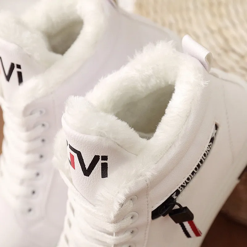 2020 Winter Boots Women Ankle Boots Warm PU Plush Winter Woman Shoes Sneakers Flats Lace Up  Short Snow Boots Botas De Mujer