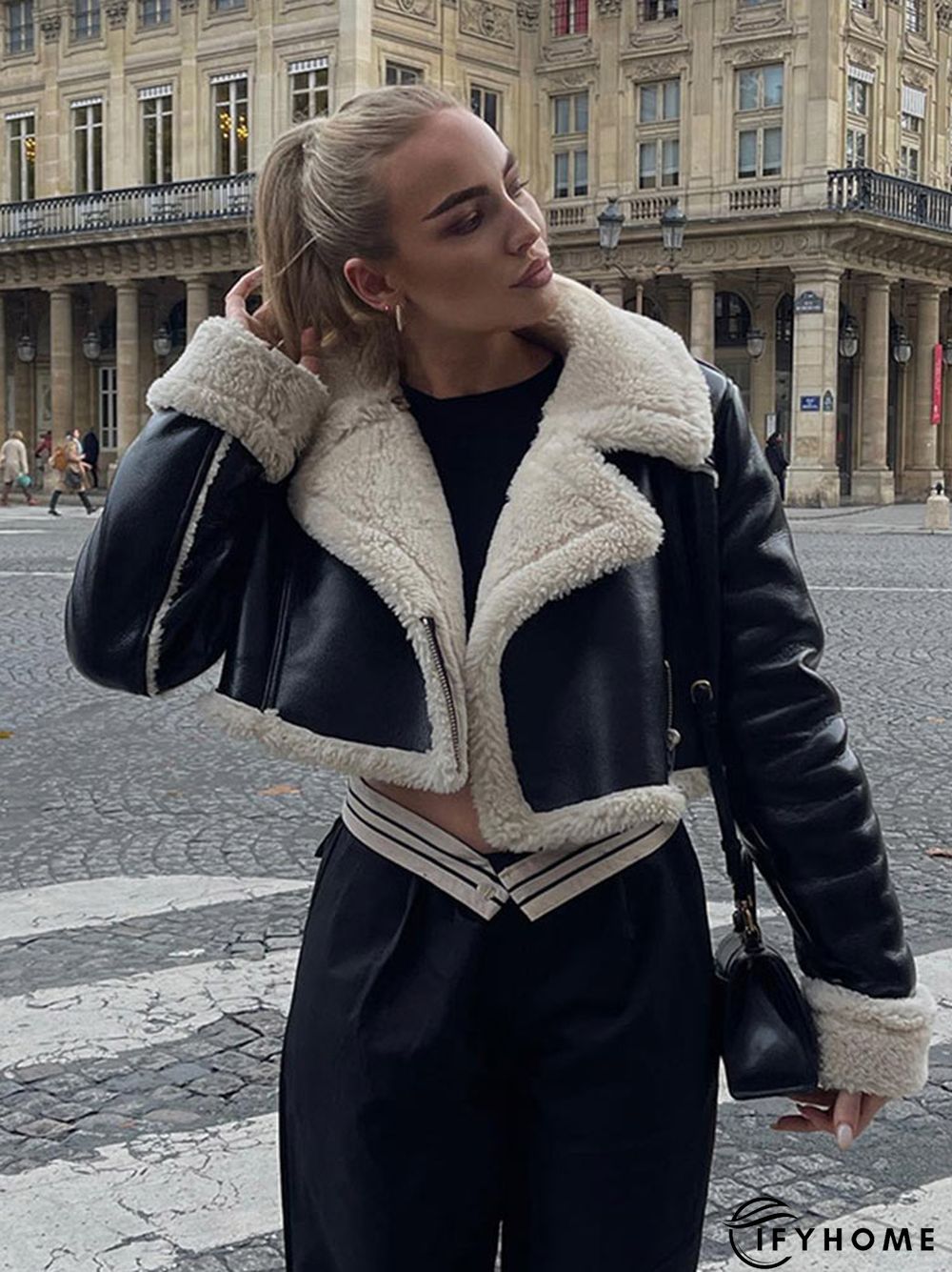 Women Fashion Lapel Lambswool Coat Double Sided Short Jacket | IFYHOME
