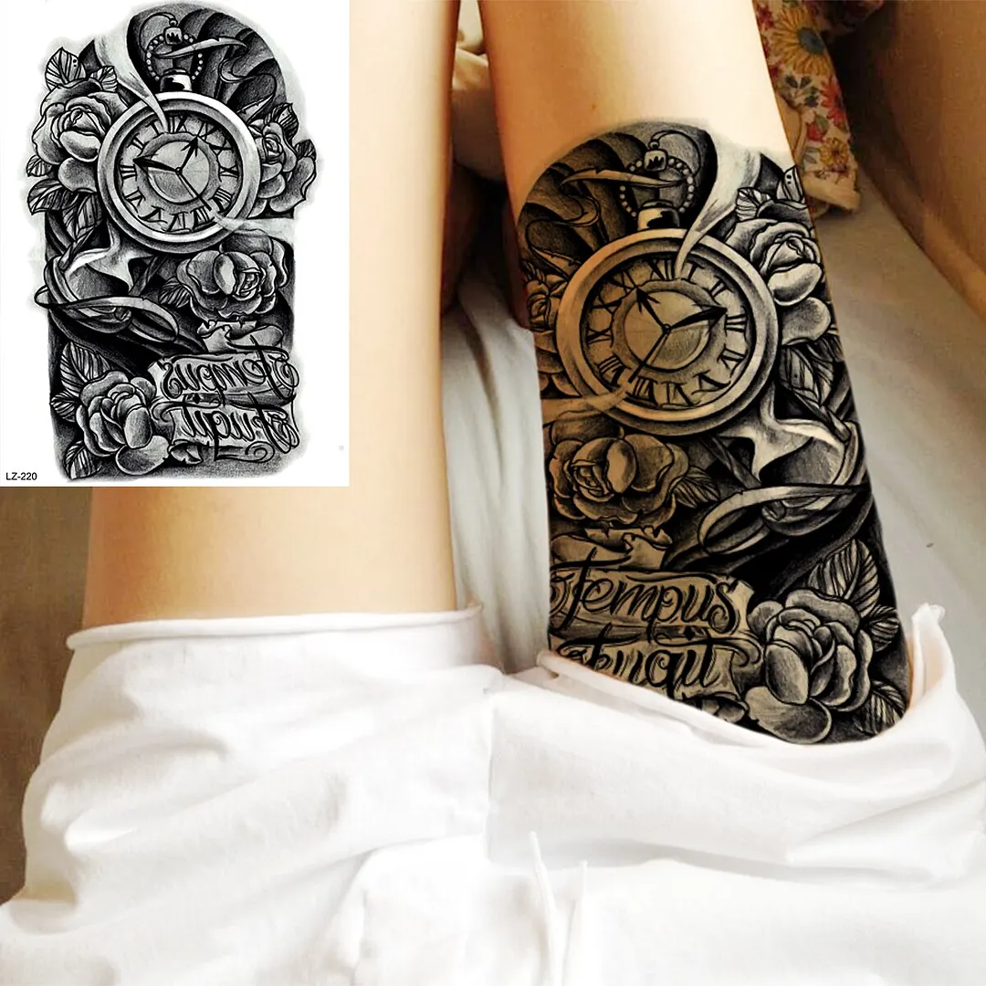 Sdrawing Large Anchor Back Octopus Pirate Skeleton Halloween Temporary Tattoos For Men Adult Compass Wings Fake Tattoo Stickers