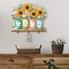 Wooden Sunflower Diamond Painting Hook Rail with 3 Hooks for Home Decor