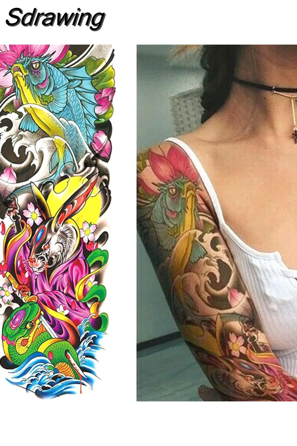 Sdrawing Sheets Full Arm Leg Extra Large Temporary Tattoos, Body Art For Men And Women - Wolf,Tiger,Bear,Warrior,Tribal Symbol 430-0