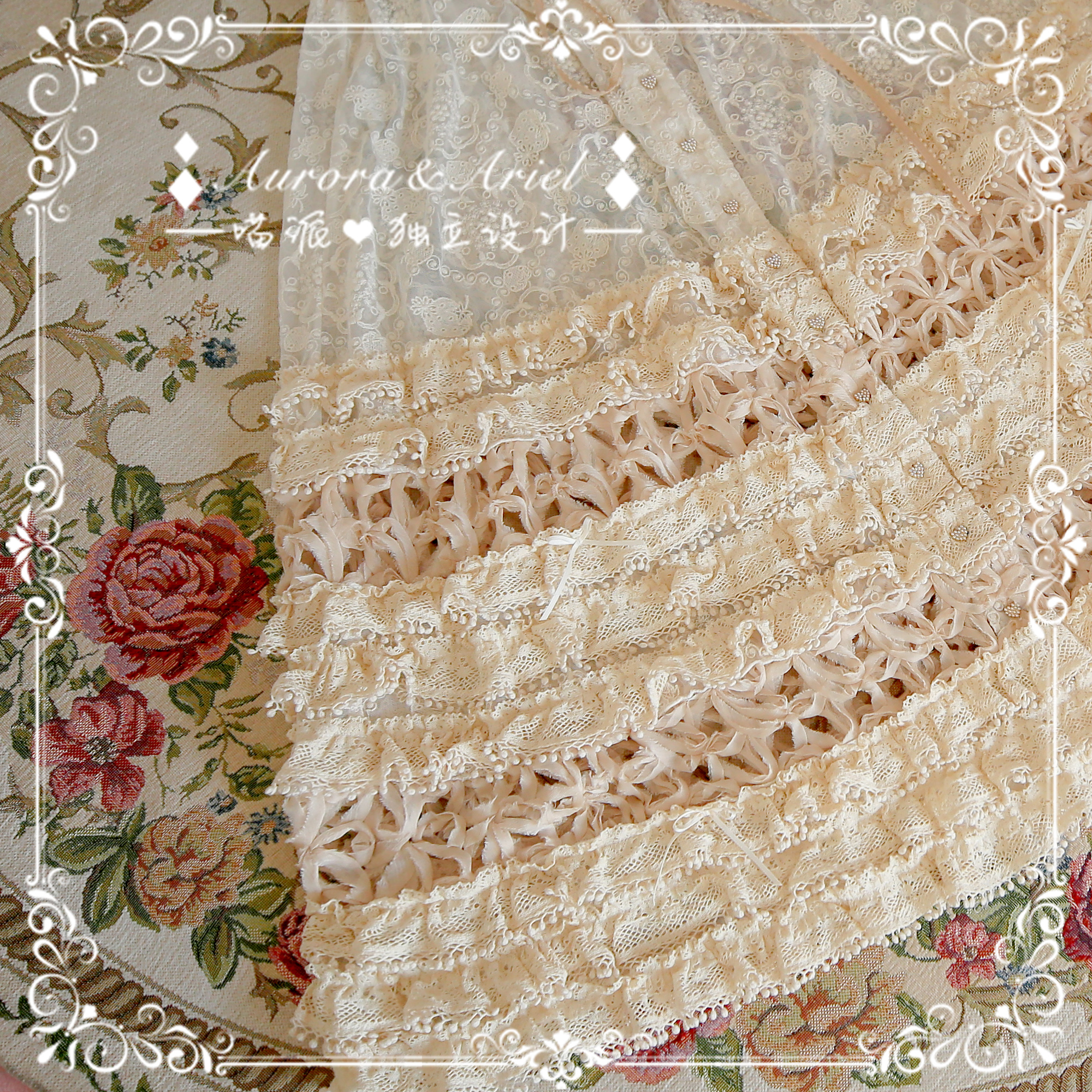Strawberry Dream - Lace Embroidery Cotton Skirt by AAlolita - Elegant Hollow-Out Design