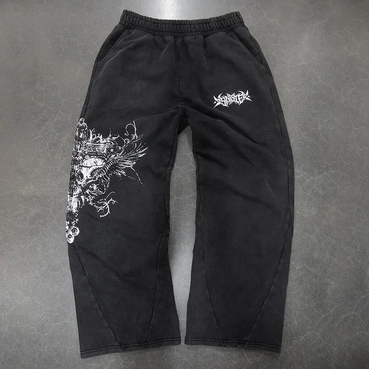 Vintage Skull Print Casual Flared Sweatpants