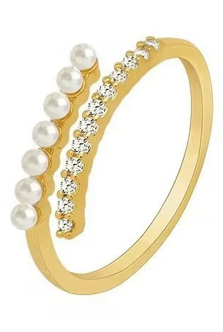 Women's Minimalist Open Ring with Pearl Accent Adjustable Design