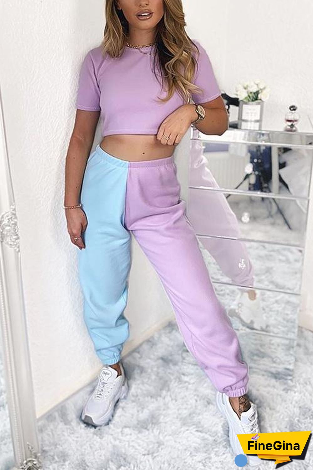 Color Block Elastic Joggers