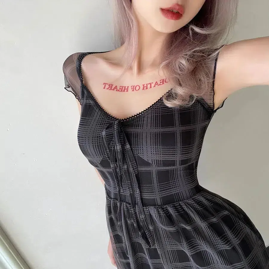 Brownm Plaid Mini Dress