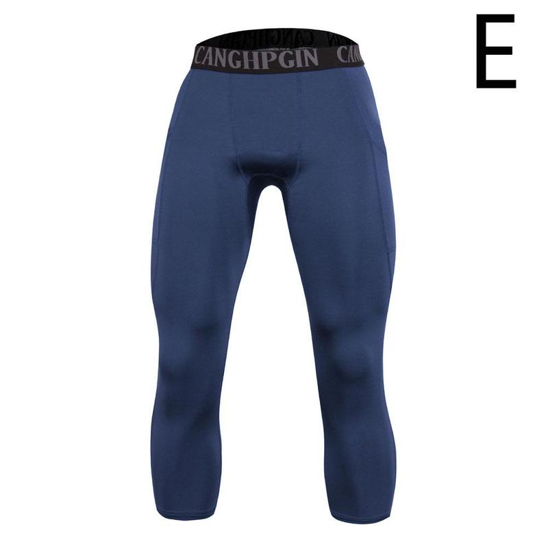 Men's Running Sports Stretch Shorts Fitness Workout 3/4 Men Compression Pants With Pocket Cycling Training Tights Leggings