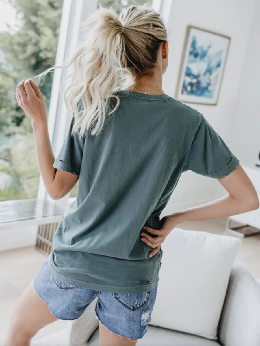 OUT OF OFFICE Round Neck Short Sleeves Worn Out T-shirt