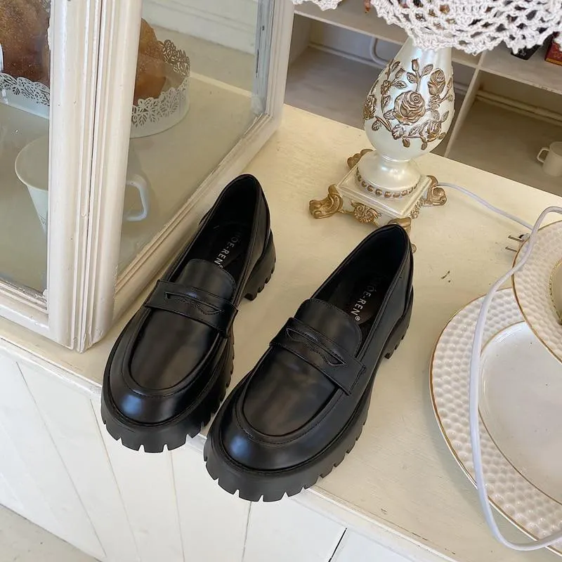 Round Toe Street Style Chunky Heel Platform Women Loafers Shoes Black Punk Y2K Designer High Heel Women Pumps 1116