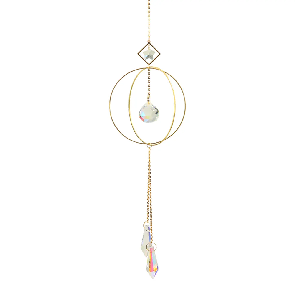 Crystal Suncatcher Ball Iron Ring Hanging Pendant Home Garden Decor
