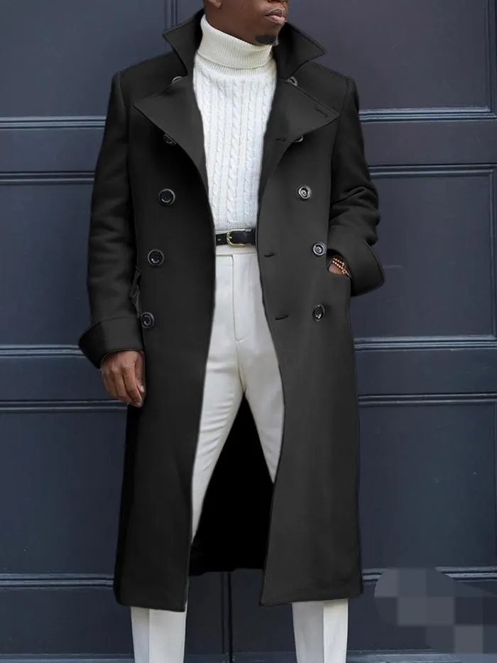 Brownm Brownm New Fashion Solid Color Collar Long-Sleeved Gentleman Coat Autumn And Winter Loose Coat In The Long Wind Coat