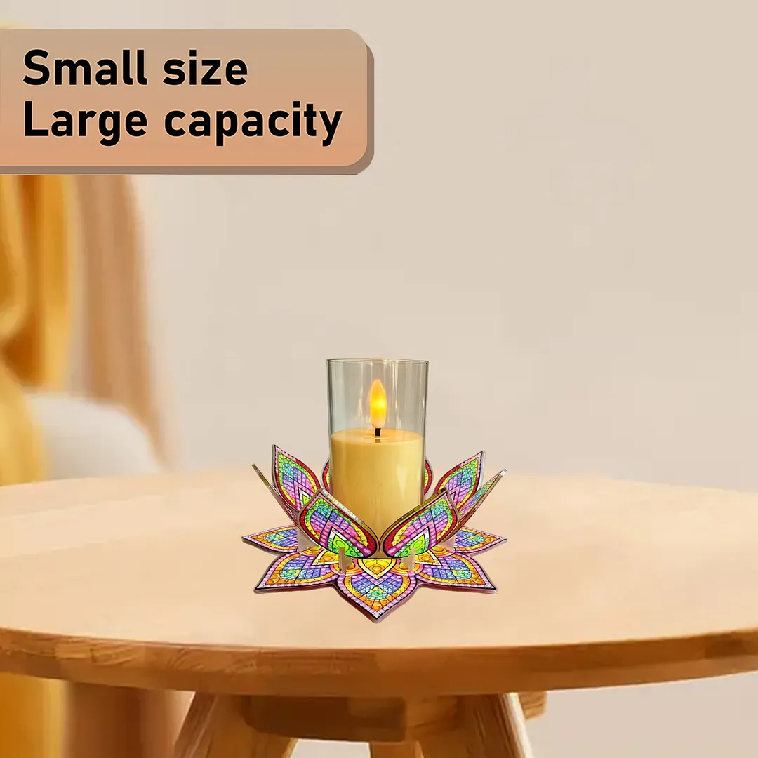 Mandala Lotus-A Acrylic DIY Diamond Painting Candle Holders Without Candles Crystal Painting Tealight Candle Stand Table Centerpiece for Adults Beginners Home Party Decor