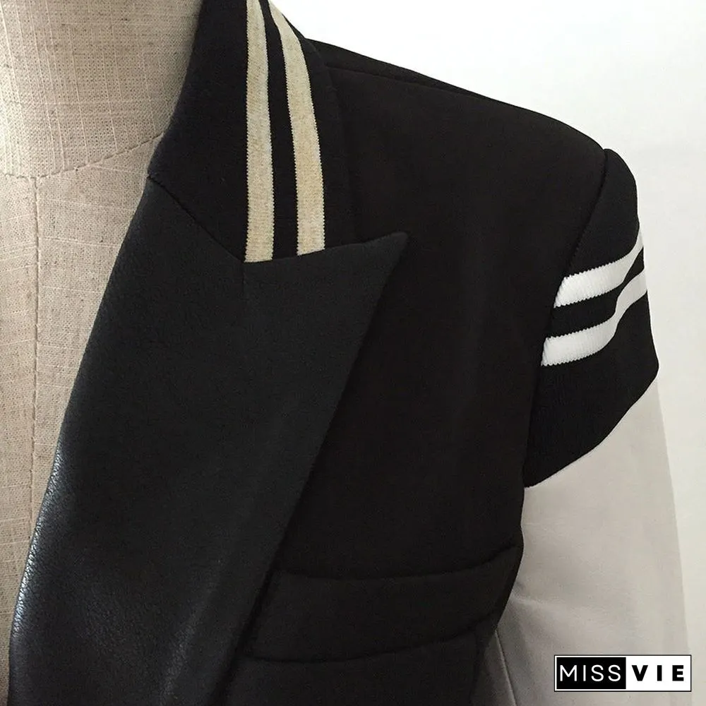 Naval Varsity Stripes Color Block Leather Blazer Jacket