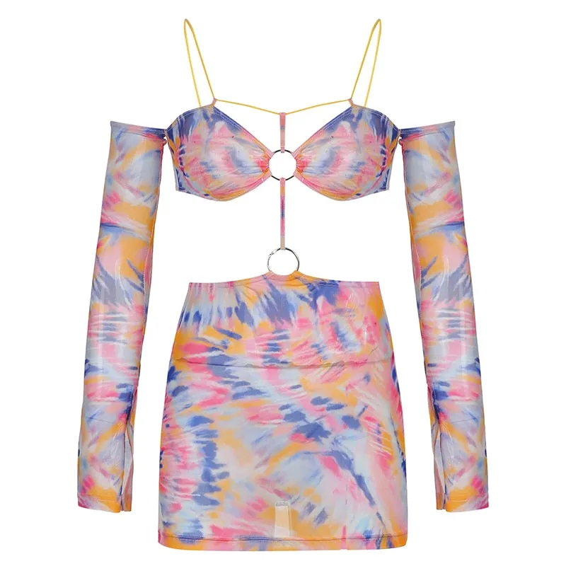BIIKPIIK Hollow Out Sexy Clubwear Dress Slash Neck Floarl Print Party Dresses Bodycon Mesh Sexy Summer Vacation Outifits Wear