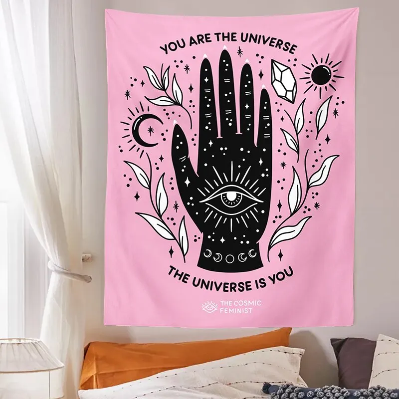 Pink Sun Moon Tapestry Magic hand Wall Hanging Tarot Bohemian universe Decoration Home Hippie Mattress Girls Dorm Room Decor