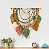 (Finished Product)Bohemian Handmade Leaf Wall Art No Drilling Handmade Craft Macrame Wall Decor Handmade Woven Leaf Tapestry for Apartment Living Room Bedroom Nursery Backdrop