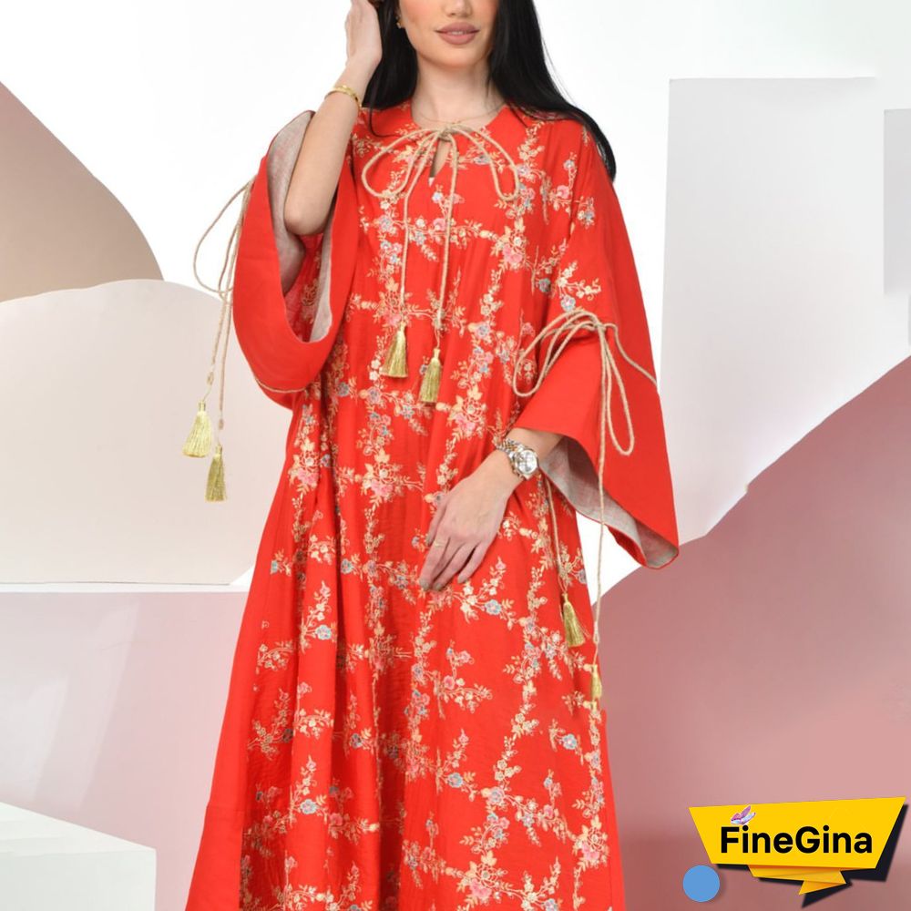 Serried Pattern Lace-Up Red Dress