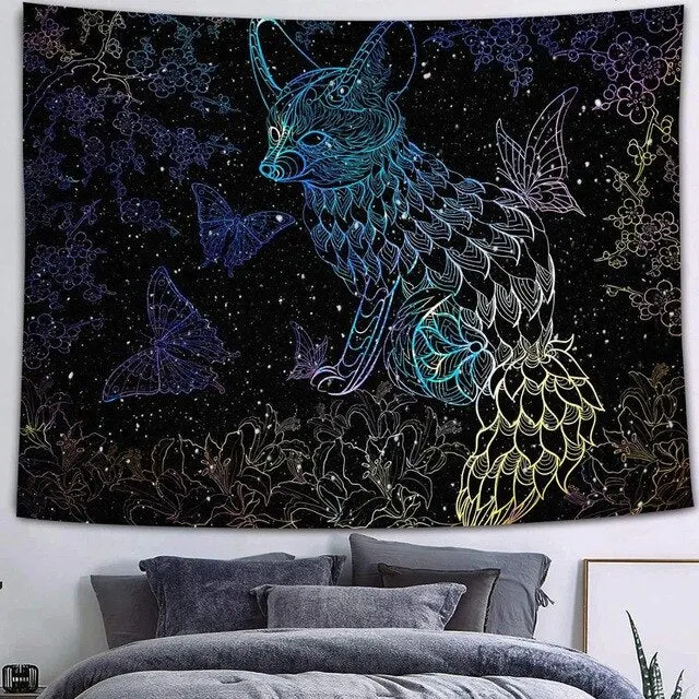 Psychedelic Galaxy Tapestry Nebula Mountains Galaxy Artwork Japanese Wildlife elk Boho Manga Wall Hanging Dorm anime tapestry