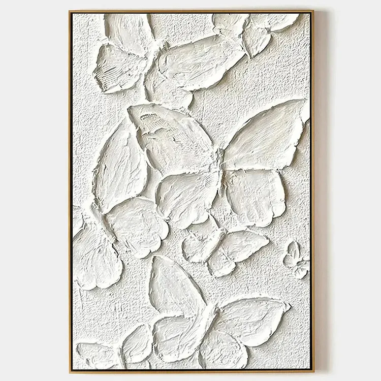 WHITE BUTTERFLIES: 3D Butterfly Impasto Painting, Vertical Wall Art（Canvas painting）