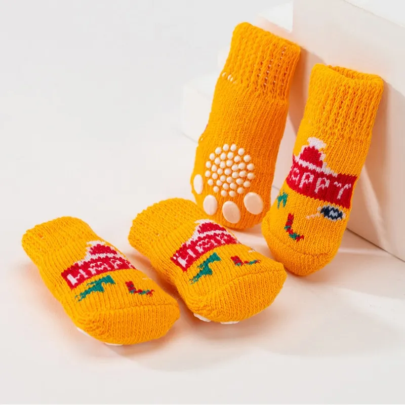 Sdrawing Cute Puppy Dog Socks Cartoon Printed Anti Slip Knit Socks Winter Warm Puppy Shoes Small Medium Dogs Boots Pet Products