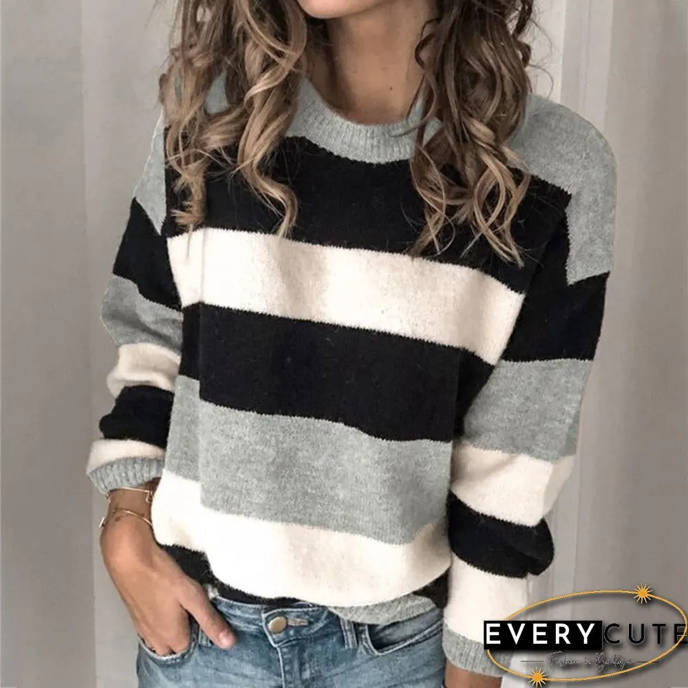 Striped Crew Neck Long Sleeve Pullover