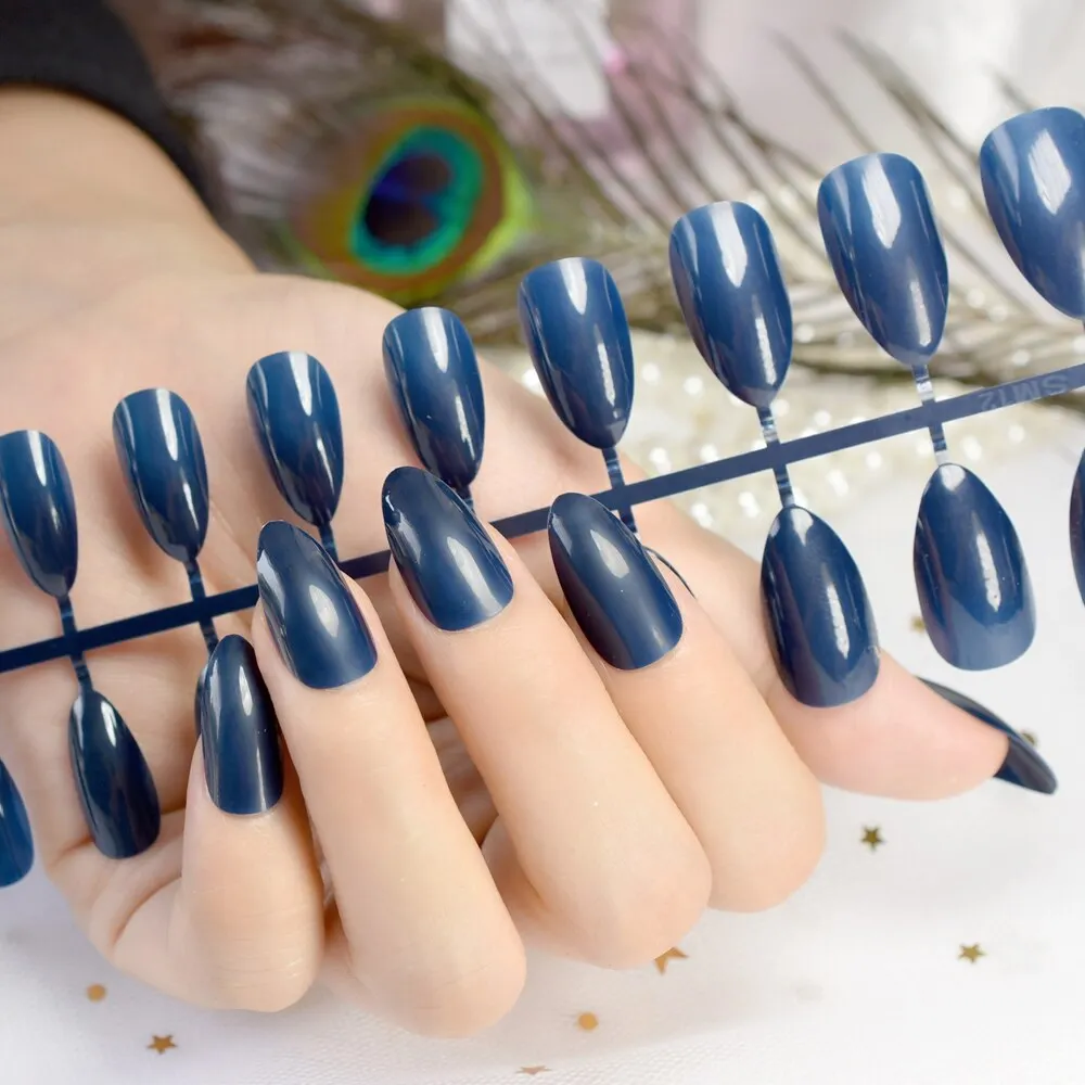 True Color Fashion Fake Nails Jujube Dark Red Stiletto Press On Nails DIY Manicure Tips Full Wrap Many colors 24pcs/kit-Nail Inspo