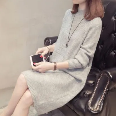 Churchf Churchf Winter Add Thick Half High Collar Bottom Unlined Upper Garment Shoulder Sleeve Loose Long Versatile Sweater Long Sweater Female Wear