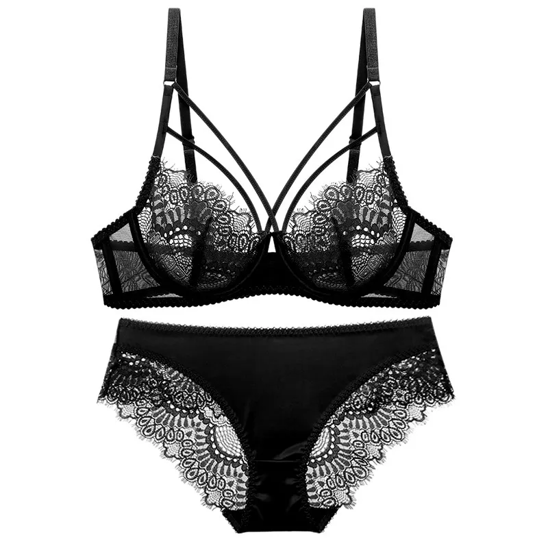 Churchf Transparent Sexy Lace Large-Size Bra Set Slim Bosom With Big-Breasted Lingerie Bra