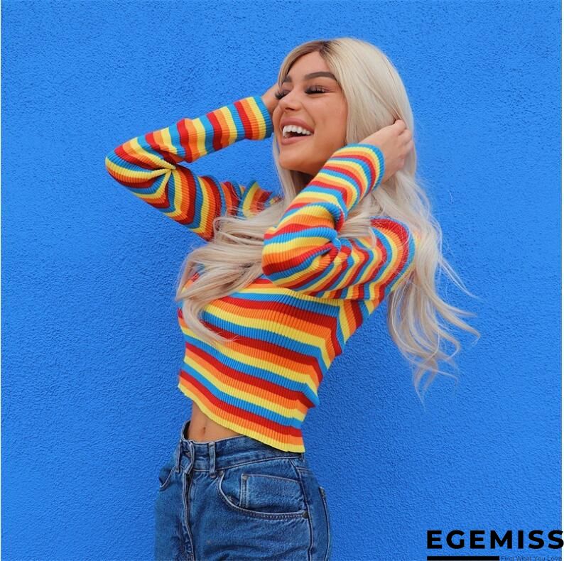Fall/Winter Turtleneck Color Striped Slim-fit Knit Sweater | EGEMISS